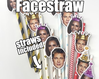 Personalized Face Straws Photo Straw Party Straw Birthday Party Bachelorette Retirement Graduation Bachelor GroomDecor face cutout 21st 30th