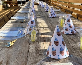 Personalized Party Hats face hats Bachelorette Bachelor Graduation Retirement 21st, 30th, 40th, 50th, 60th, 70th Birthday Party decoration