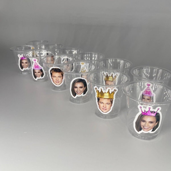 Personalized shot/wine glasses, Face Party Favors, Party cups, Face cup, 21st, 40th, bachelor party, Bachelorette, Groom decor, shot cup