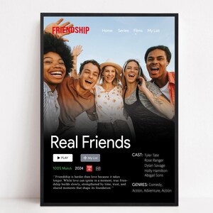 Personalisierte Etsy Wandkunst | Echte Freunde Personalisiertes Poster | Von Netflix inspiriertes Freundschafts Gruppenportrait | Sinnvolles Geschenk für beste Freunde