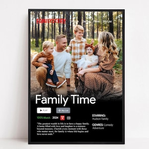 Arte de parede personalizada da Netflix | Pôster personalizado para o tempo em família | Arte de retrato de família inspirada na Netflix | Presente significativo para momentos em família