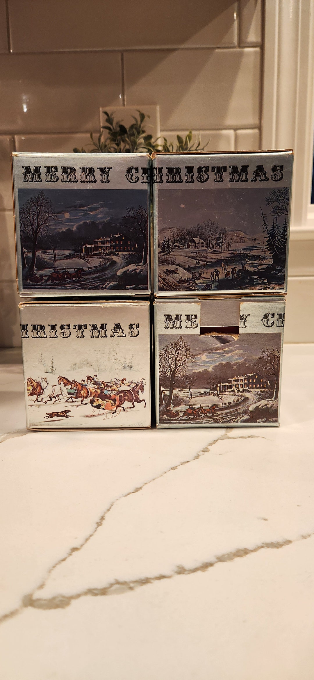 1973 Corning Glass Christmas Ornaments Currier & Ives Etsy