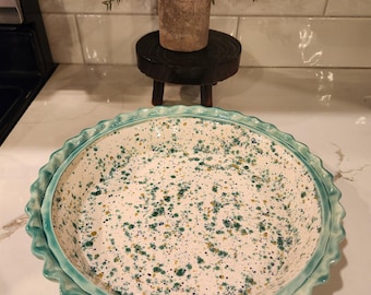Handmade Italian Schizzi Style Terracotta Ceramic Pie Dish
