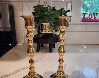 Vintage Solid Brass Candlestick Holders, Set of 2