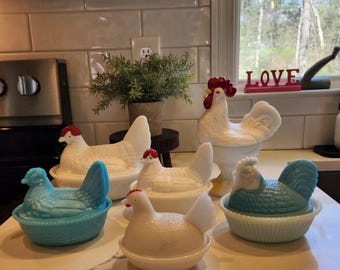 Vintage Milk Glass Hen on Nest