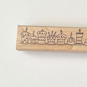 Birthday Cakes and Cupcakes & Candles Rubber Stamp | Wood Block Approximately 1.5&quot; x 4.75&quot;