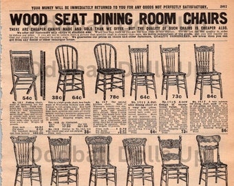 Wood Seat Dining Room Chairs Printable Catalog Page | Instant Download | 1908 Sears Catalog Advertisement Page