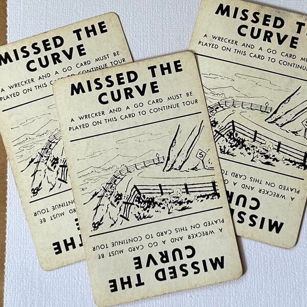 1958 "Missed The Curve" Playing Card | Used and Worn | Touring Automobile Card Game Card