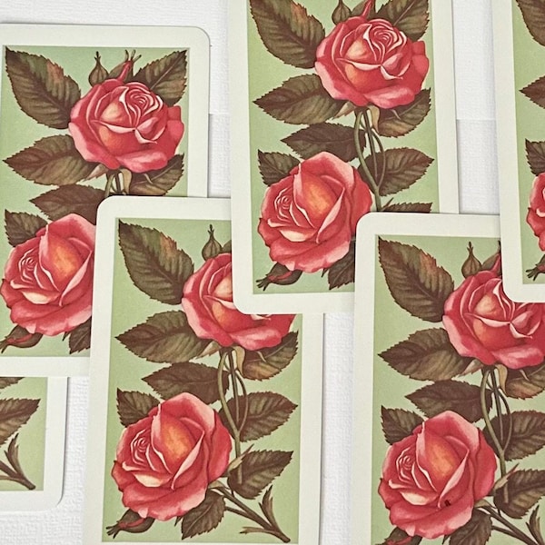 6 Vintage Pink Rose Playing Cards | Ephemera | Craft Supply