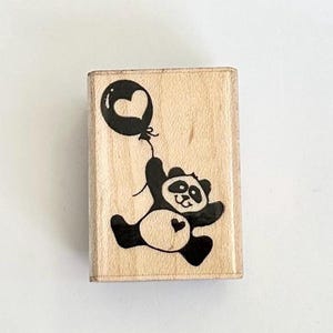 Panda Balloon Rubber Stamp Wood Block Approximately 1.25” x 1.75”