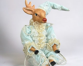 Vintage 9" Porcelain Reindeer Doll | Christmas Ornament | Posable | Rare Find