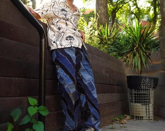 Patchwork Denim Pants | Handmade Straight Leg Jeans | Upcycled Streetwear Clothing | One of One Baggy Denim Pants