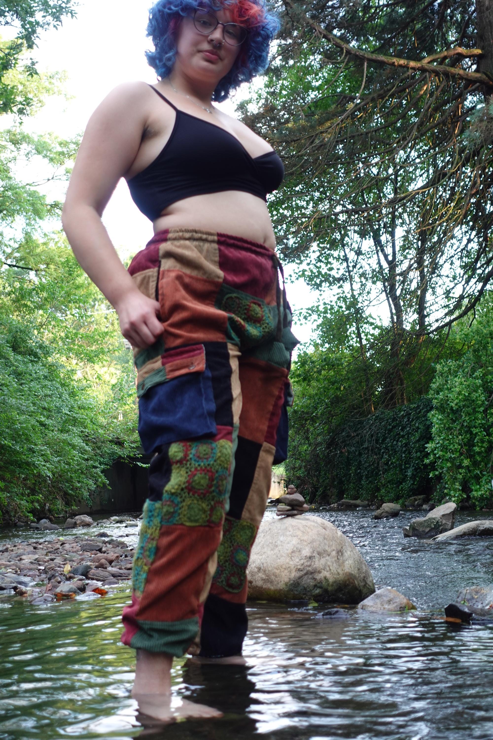 Corduroy Patchwork Pants | Handmade Green Crochet Streetwear Pants