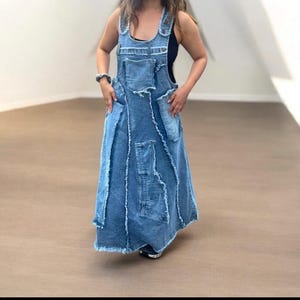 Recycled Vintage  Denim Dress  Extravagant Sleeveless Dress Daywear Woman Dress Button Adjustable Denim Dress