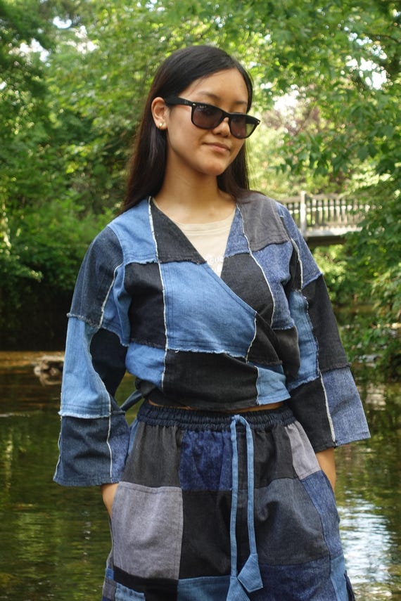 Patchwork Denim Top handmade Upcycled with and wi… - image 5