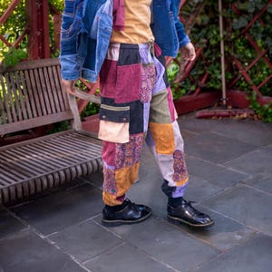 corduroy patch work cargo pants multicolor Handmade