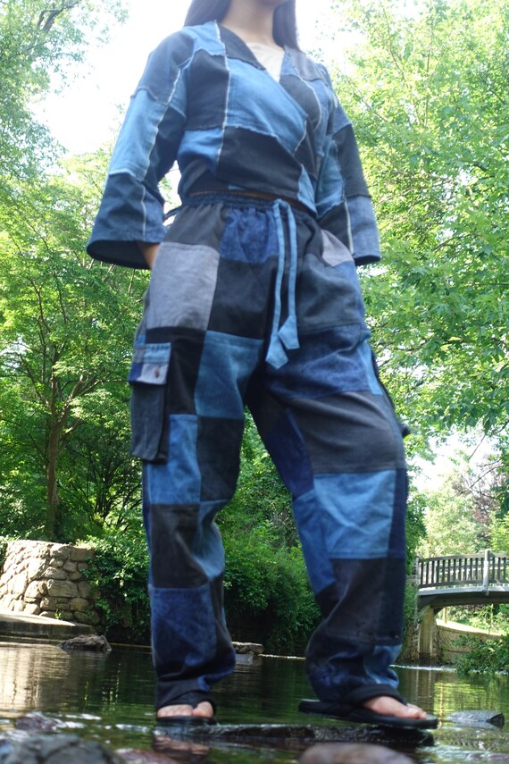 Patchwork Denim Top handmade Upcycled with and wi… - image 4