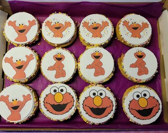 Elmo Birthday Cookie Box 6or12 iced cookies/letterbox postal gift/ideal to use as party favours