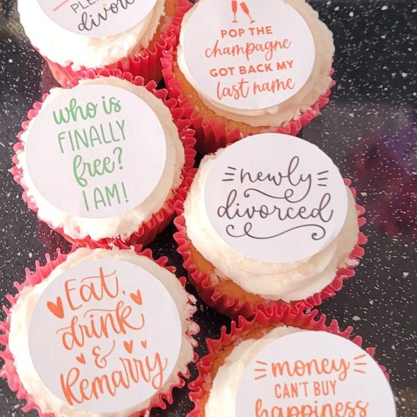 Divorce Party 24xEdible precut rice paper cup cake topper