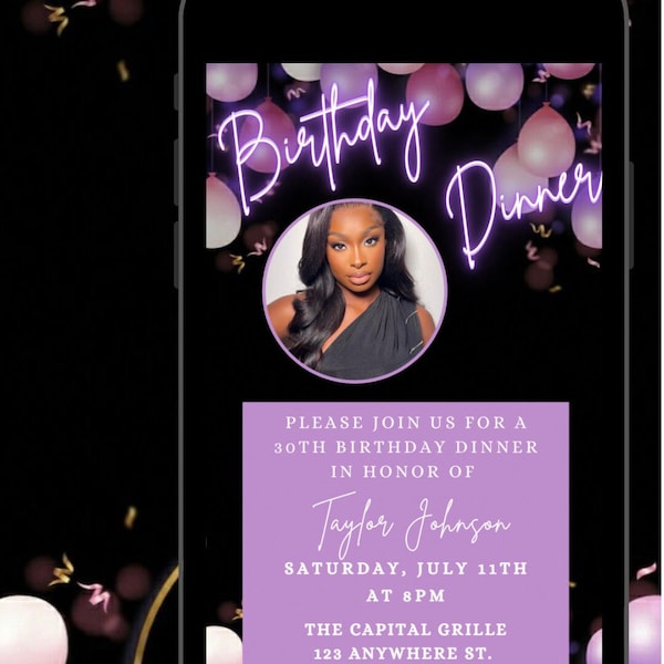 Digital Birthday Invitation, Instant Download, Evite, Template, IPhone Android Invite, Lavender Bday, Dinner Party, Birthday Celebration