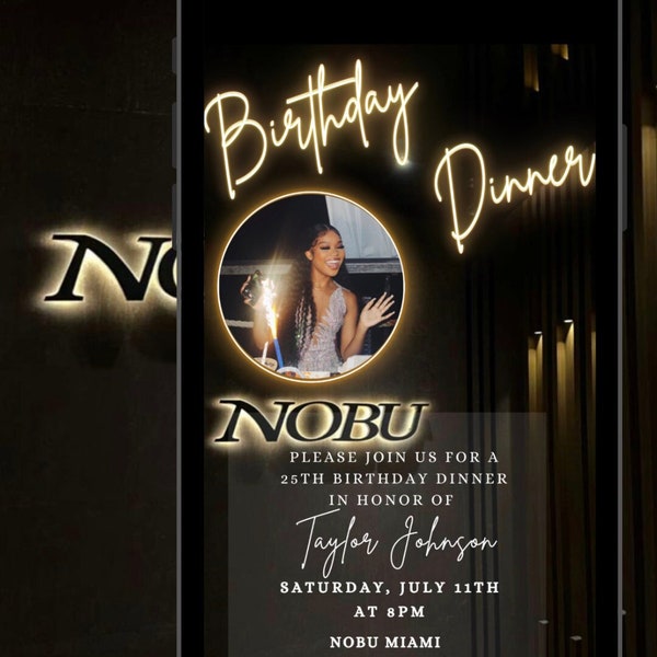 Digital Birthday Invitation, Instant Download, Evite, Template, IPhone Android Invite, Five Star Nobu, Dinner Party, Birthday Celebration