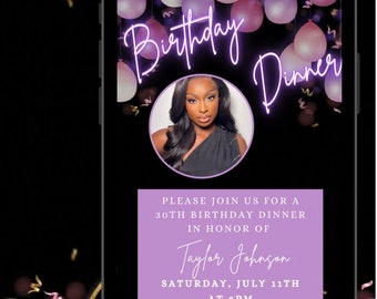 Digital Birthday Invitation, Instant Download, Evite, Template, IPhone Android Invite, Lavender Bday, Dinner Party, Birthday Celebration