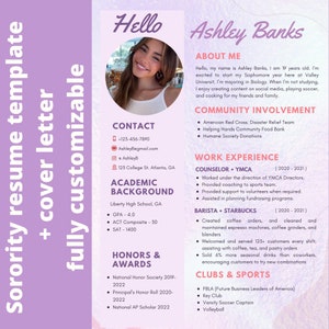 Sorority Resume Template - Colorful Resume - Editable - Cover Letter - Preppy Sorority Resume Template - Printable -Download - Sorority Rush