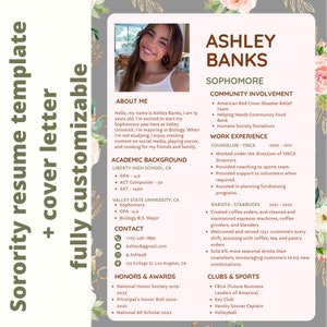 Floral Gray Resume -- Sorority Recruitment Template Creative Resume Template Canva Resume Instant Download Sorority Rush Template