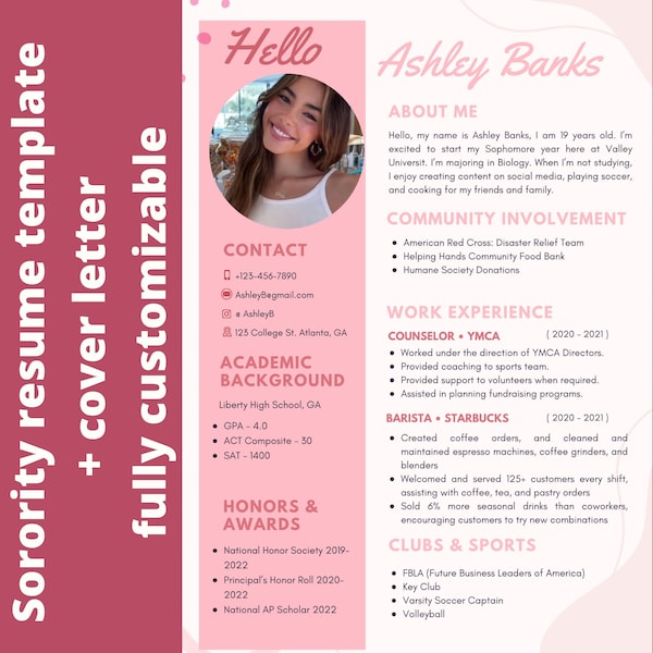Pink Resume -- Sorority Recruitment Template Creative Resume Template Canva Resume Instant Download - Preppy- Sorority Rush Template