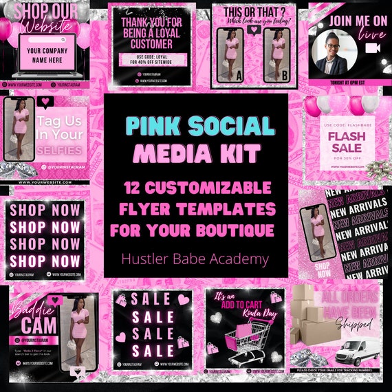 Social Media Boutique Bundle, Pink, DIY Flyer Template Design, Hair Bundle Flyers, Sale Flyers, Instagram Flyers, Premade Business Flyer Set
