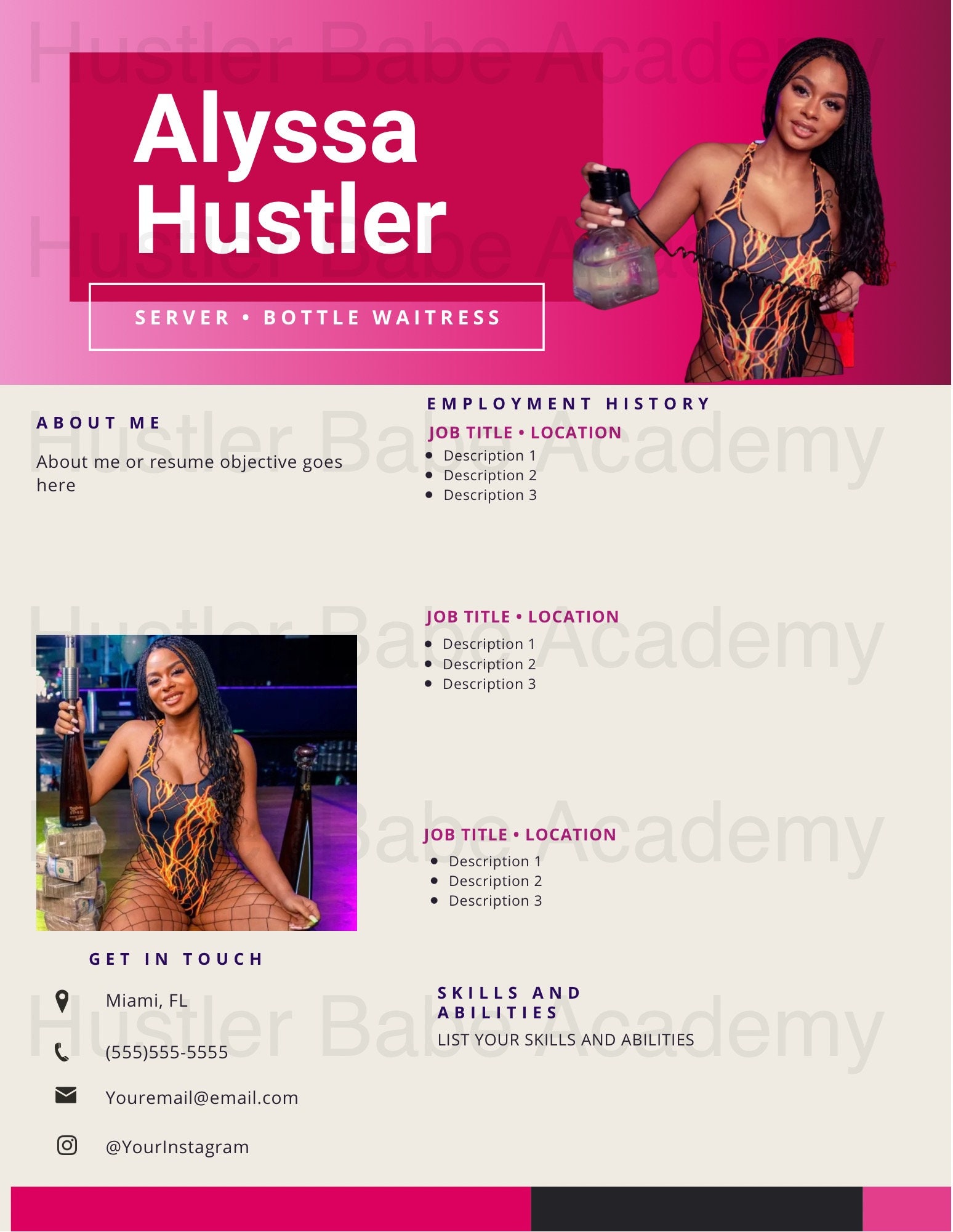 Customizable Bottle Girl, Waitress, Bartender Resume Etsy