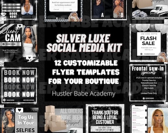Social Media Stylist Bundle, Silver, DIY Flyer Template Design, Hair Bundle Flyers, Sale Flyers, Instagram Flyers, Premade Business Flyer