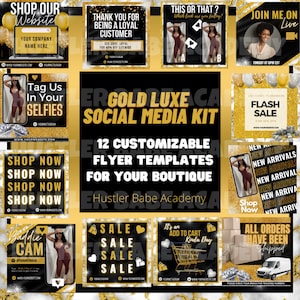 Gold Luxe Social Media Kit, Bundle, Gold, DIY Flyer Template Design, Hair Bundle Flyers, Sale Flyers, Instagram Flyers, Premade Flyer Set