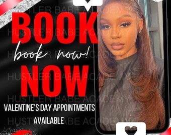 Valentines Day, Booking Appointment, Flyer, Social Media Flyer, Customizable Template, Hairstylist, MUA, Beauty Brand, Red, Love