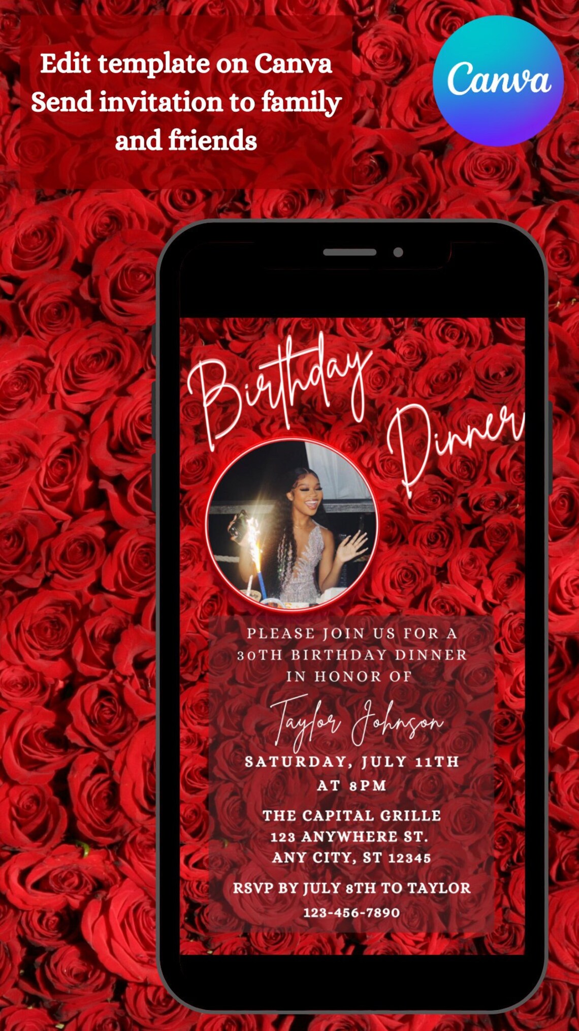 Digital Birthday Invitation, Instant Download, Evite, Template, iPhone