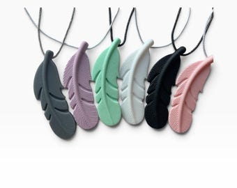 Feather Chew Necklace, Silicone Fidget Pendant, Discreet Sensory Jewellery Sensory Tools