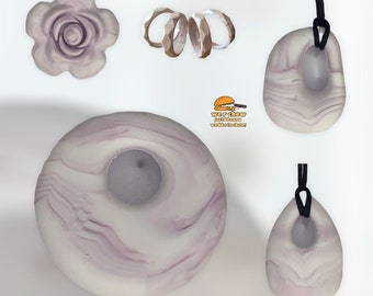 Purple Marble Chewelry Pendant: Silicone Fidget Necklace