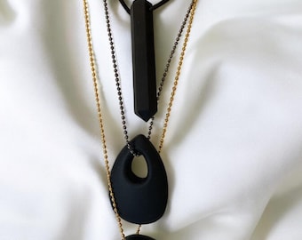 Black Silicone Chew Necklace: Modern Fidget Pendant