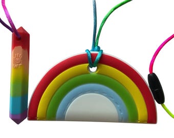 Rainbow Silicone Chew Necklace | Wearable Fidget Pendant for Sensory Seekers
