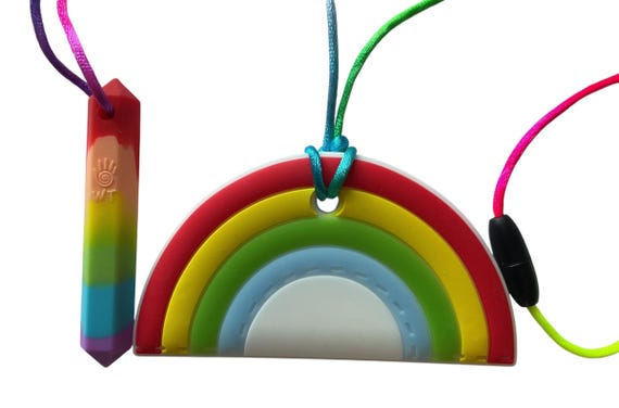 Rainbow Silicone Chew Necklace | Wearable Fidget Pendant for Sensory Seekers
