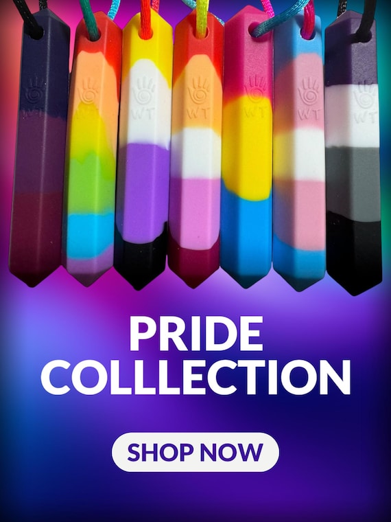 Pride Month LGBTQ++ Chewelry Silicone Chew Necklace Gemstone Crystal Shaped Necklace Stimming Oral Fixation ADHD ASD Autism Anxiety Relief