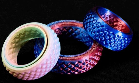Tactile Fidget spinner ring textured 3D printed