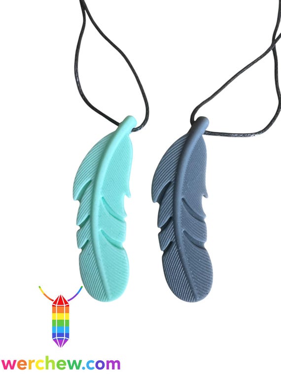 Feather Chew Necklace, Silicone Fidget Pendant, Discreet Sensory Jewellery Sensory Tools