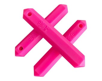 Gemstone Chew Necklace: Sensory Aid for Autism, ADHD & Anxiety Hot Pink