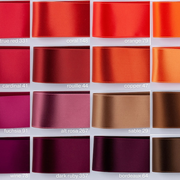 Ruban de satin, rouge, Largeurs 25, 40, 50 mm. Qualité suisse, 100 couleurs. Pour la couture, la décoration, les couronnes, Noël, cadeaux!