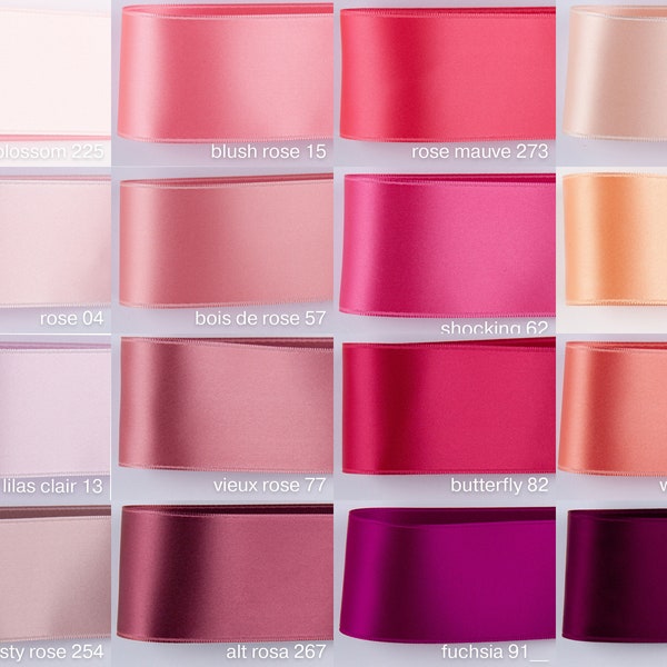 Satinband Pink, Rosa, Rosé. 100 Farben, 7 Breiten in Schweizer Qualität. Zum Schneidern, Basteln, Dekorieren, Kränze  Haarschleifen binden.
