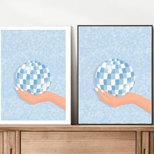 Disco ball, disco ball decor, disco ball print, disco ball poster, retro wall decor, blue disco, digital download , aesthetic room decor