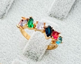 Sequential Colored Zircon Stone Gold Ring