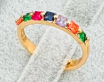 Sequential Colored Zircon Stone Adhustable Gold Ring