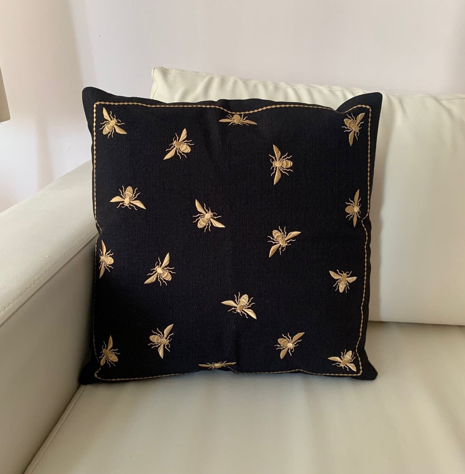 Black Bumblebee Pillow Cover Bee Embroidery Linen Pillow Case Handwoven Silk Boho Cushion Cover 18x18 Fashion Pillow Stylish Home Decor Gift